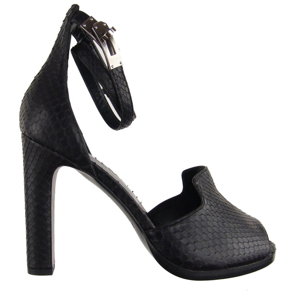 Hermes Black Python Nina Kelly Peep Toe Sandal D’Orsay Pumps Shoes EU 39.5 Heel